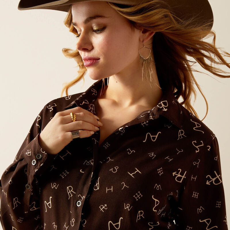 Ariat Women's Homestyle L/S Western Button Down Shirt in Brown Mole Ranch Brand