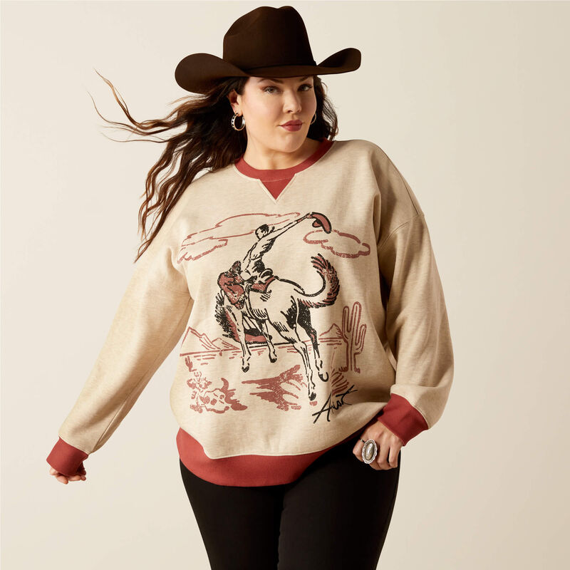 Ariat Women's Roughstock Oversized Crew Sweatshirt in Oatmeal Heather (Available in Plus Sizes) (Copy)