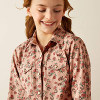 Ariat Girl's Flowers n' Horseshoes Western Snap Shirt in Pink