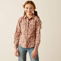 Ariat Girl's Flowers n' Horseshoes Western Snap Shirt in Pink