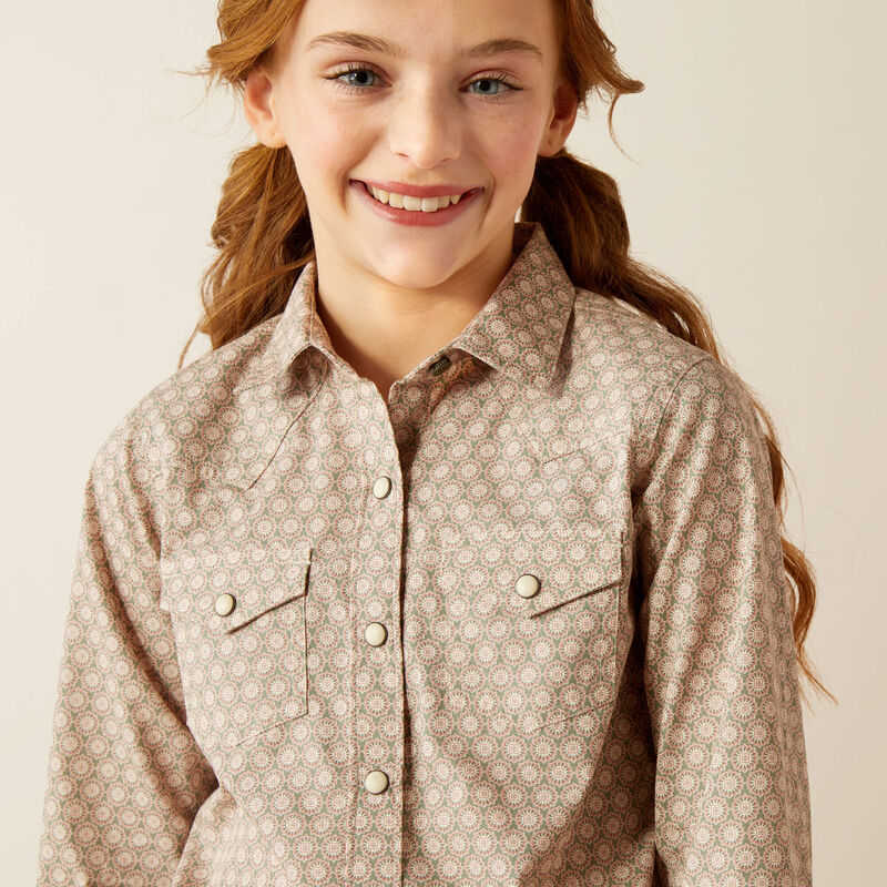 Ariat Girl's Bella Western Snap Shirt in Caidan Sea Spray