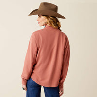 Ariat Women's Lucky Rose 1/2 Button Sweatshirt in Light Mahogany