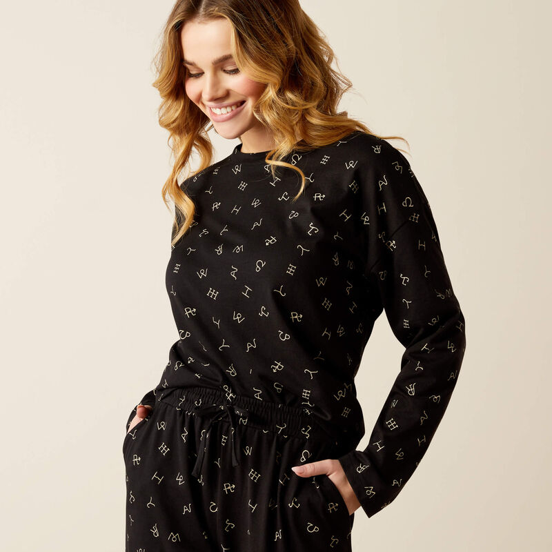 Ariat Women's Dreams Pajama Set in Black Cattle Brand Print