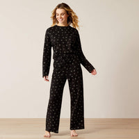 Ariat Women's Dreams Pajama Set in Black Cattle Brand Print