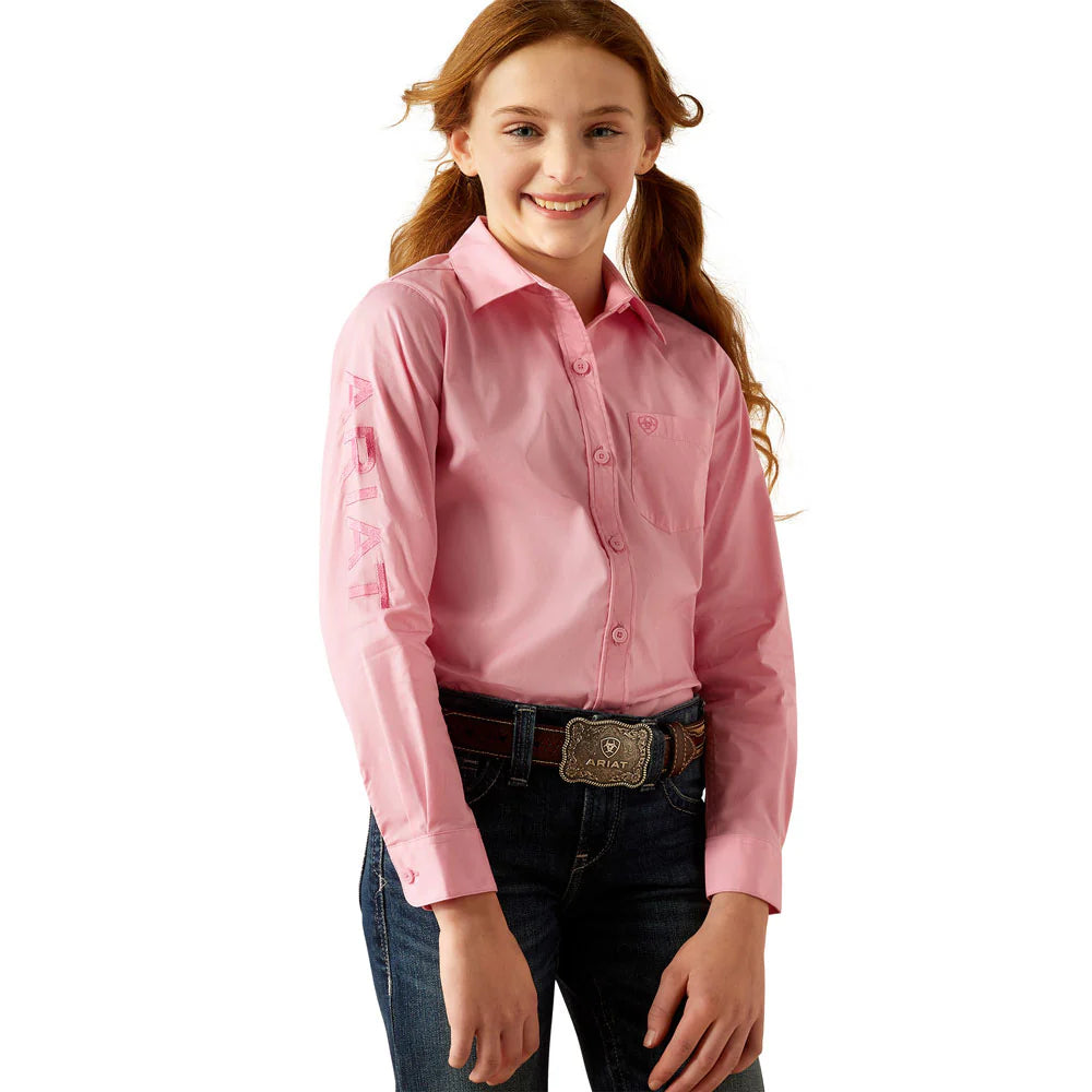 Ariat Girl's L/S Kirby Western Snap Shirt in Pink