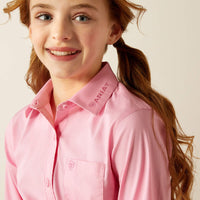 Ariat Girl's Team Kirby Western Button Down Shirt in Prism Pink