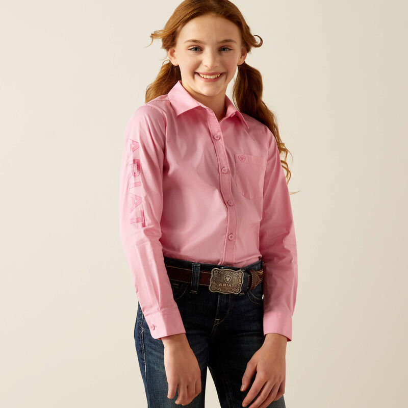 Ariat Girl's Team Kirby Western Button Down Shirt in Prism Pink