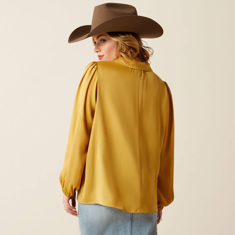 Ariat Women's Shimmer Collared V-Neck Satin Shirt in Antelope