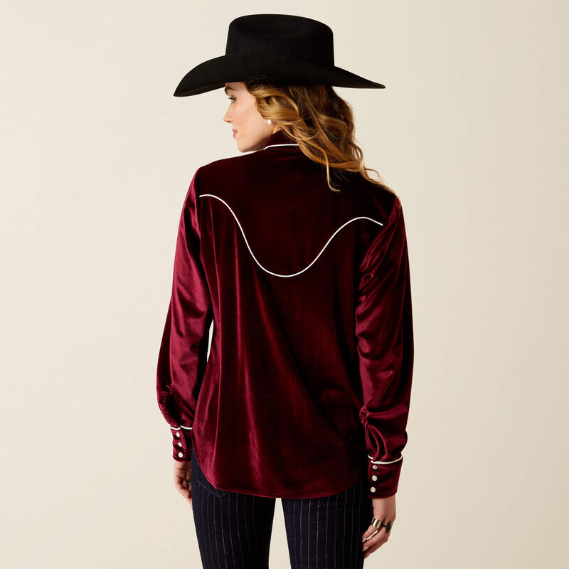 Ariat Women's Casa Rosa L/S Western Snap Shirt in Burgundy Velvet