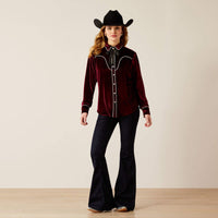 Ariat Women's Casa Rosa L/S Western Snap Shirt in Burgundy Velvet