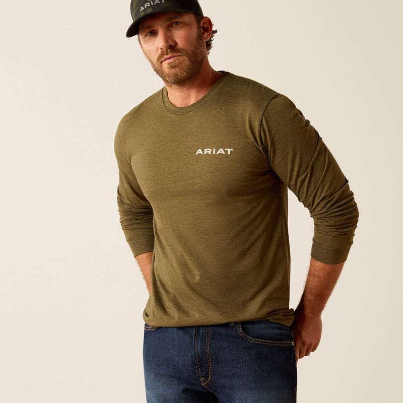 Ariat Men's Boarded LOTF Hex Graphic L/S T-Shirt in Military Heather