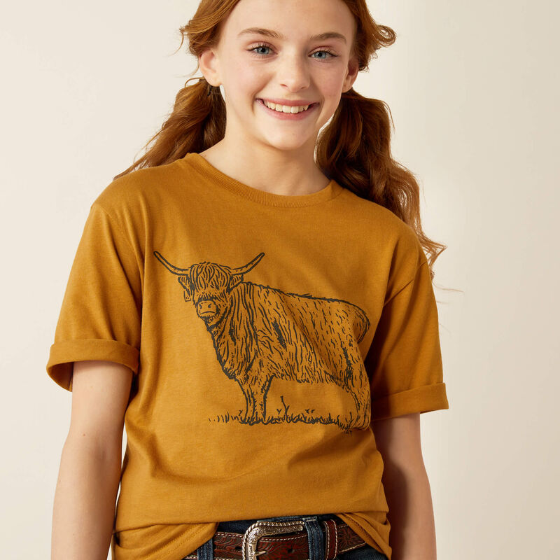 Ariat Girl's Highlander Graphic T-shirt in Harvest Gold