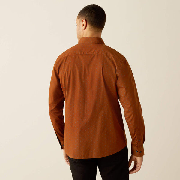 Ariat Men's L/S Mickey Modern Fit Western Button Down Shirt in Brown Aztec Diamond