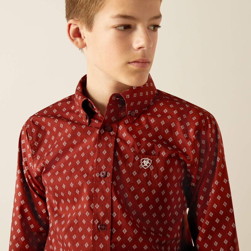 Ariat Boy's Pax Classic Fit Western Button Down Shirt in Burgundy