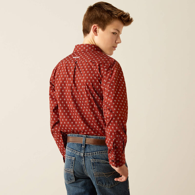 Ariat Boy's Pax Classic Fit Western Button Down Shirt in Burgundy