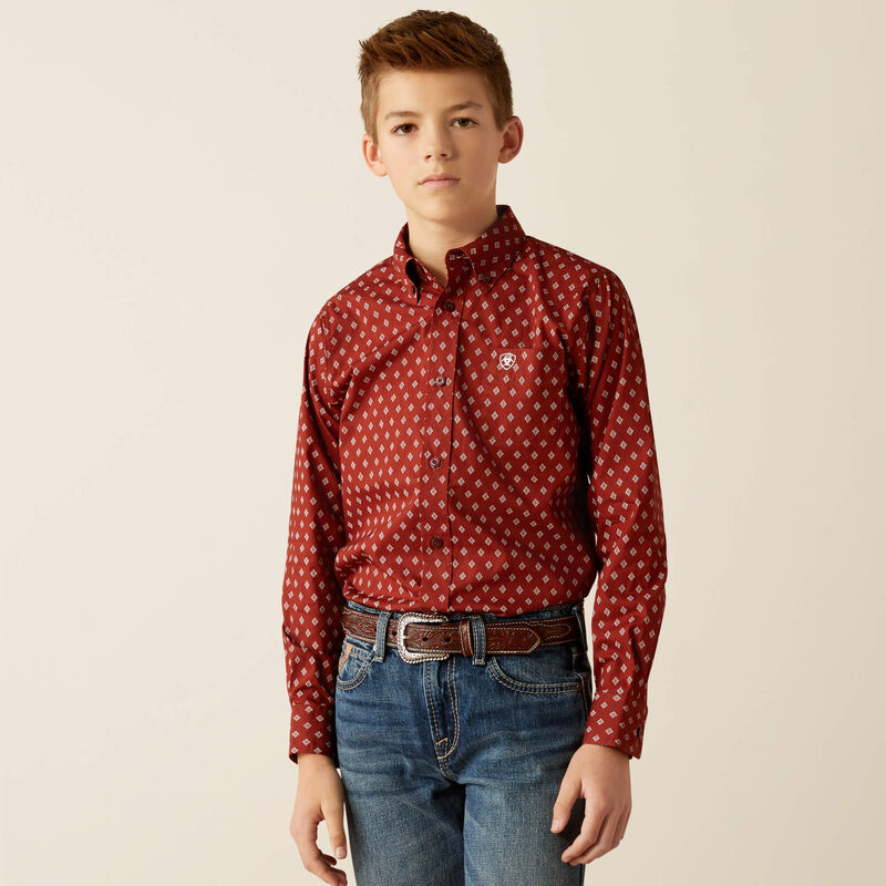 Ariat Boy's Pax Classic Fit Western Button Down Shirt in Burgundy