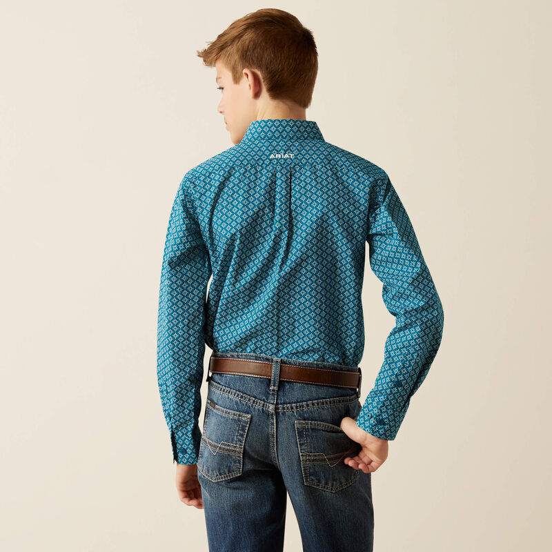 Ariat Boy's Petey Classic Fit Western Button Down Shirt in Dark Teal