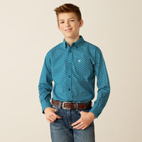 Ariat Boy's Petey Classic Fit Western Button Down Shirt in Dark Teal