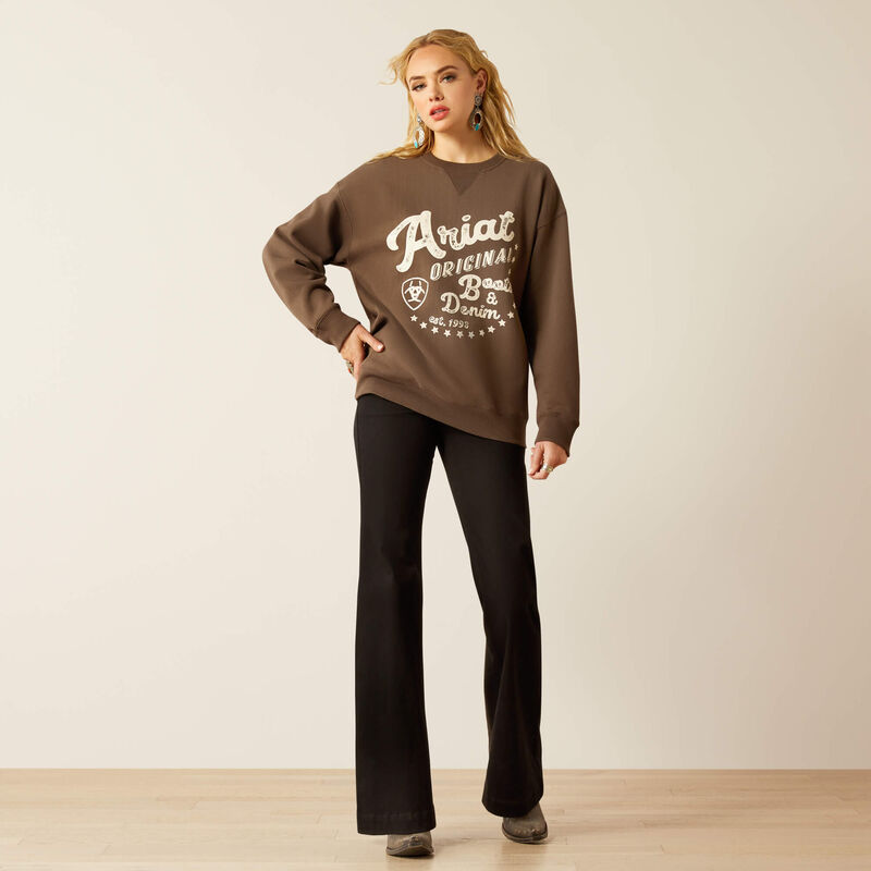 Ariat Women's Oversized Crew Logo Sweatshirt in Banyan Bark