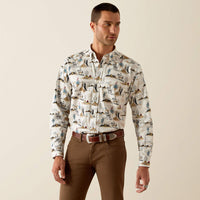 Ariat Men's L/S Gunder Classic Fit Western Button Down Shirt in Off White Western