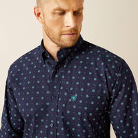 Ariat Men's L/S Jacobi Classic Fit Western Button Down Shirt in Navy Medallion