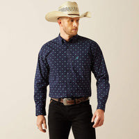 Ariat Men's L/S Jacobi Classic Fit Western Button Down Shirt in Navy Medallion