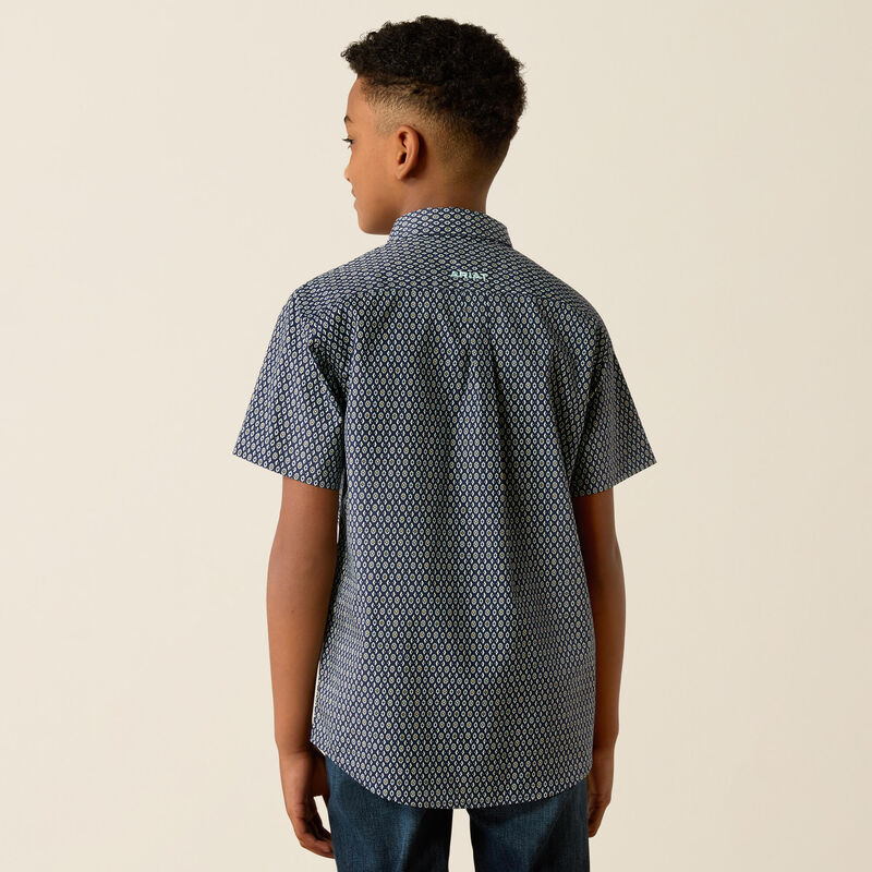 Ariat Boy's S/S Clark Classic Fit Western Button Down Shirt in Navy