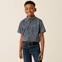 Ariat Boy's S/S Clark Classic Fit Western Button Down Shirt in Navy