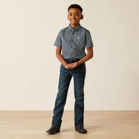Ariat Boy's S/S Clark Classic Fit Western Button Down Shirt in Navy