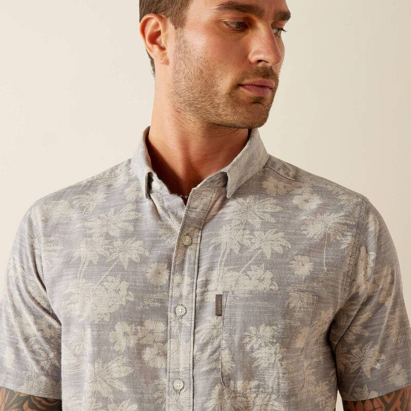Ariat Men's S/S Morris Modern Fit Western Button Down Shirt in Grey