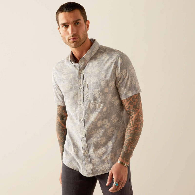 Ariat Men's S/S Morris Modern Fit Western Button Down Shirt in Grey