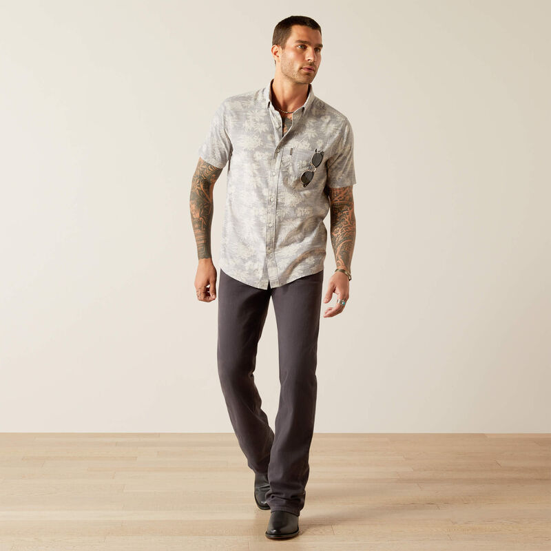 Ariat Men's S/S Morris Modern Fit Western Button Down Shirt in Grey