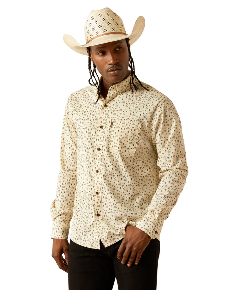 Ariat Men's Milton L/S Modern Fit Western Button Down Shirt in Off White Desert