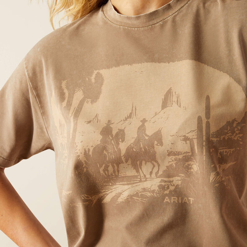 Ariat Women's Western Mural Boyfriend Fit T-Shirt in Washed Greige