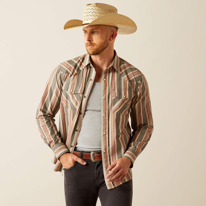 Ariat Men's Hawk L/S Retro Fit Western Snap Shirt in Dark Grey