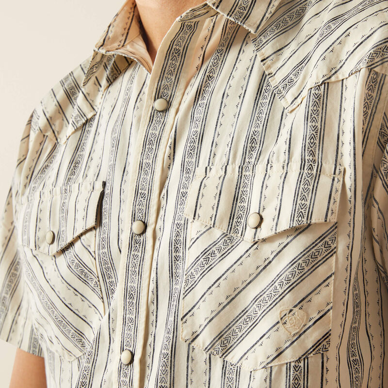 Ariat Men's S/S Southwest Stripe Holden Retro Fit Western Button Down Shirt in Off White