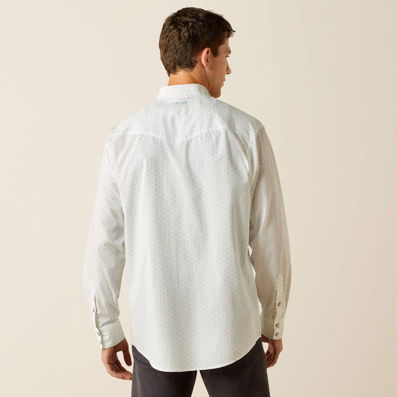 Ariat Men's L/S Wilbur Geometric Classic Fit Western Snap Shirt in White
