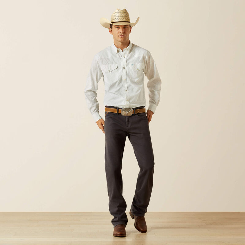 Ariat Men's L/S Wilbur Geometric Classic Fit Western Snap Shirt in White