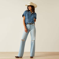 Ariat Women's Vacation S/S Western Button Down Shirt in Blue Chambray