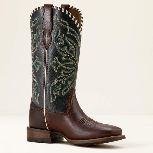Ariat Women's Showdown Western Boot in Espresso/Textured Blue