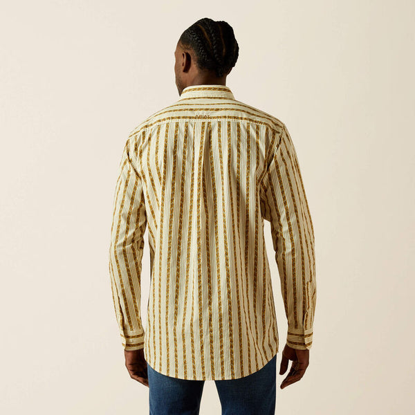 Ariat Men's L/S Brigham Fitted Striped Button Down Shirt in Tan