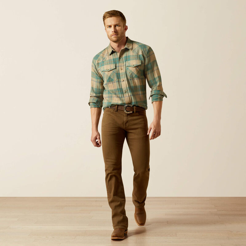 Ariat Men's Huxlee L/S Retro Fit Western Snap Shirt in Deep Teal