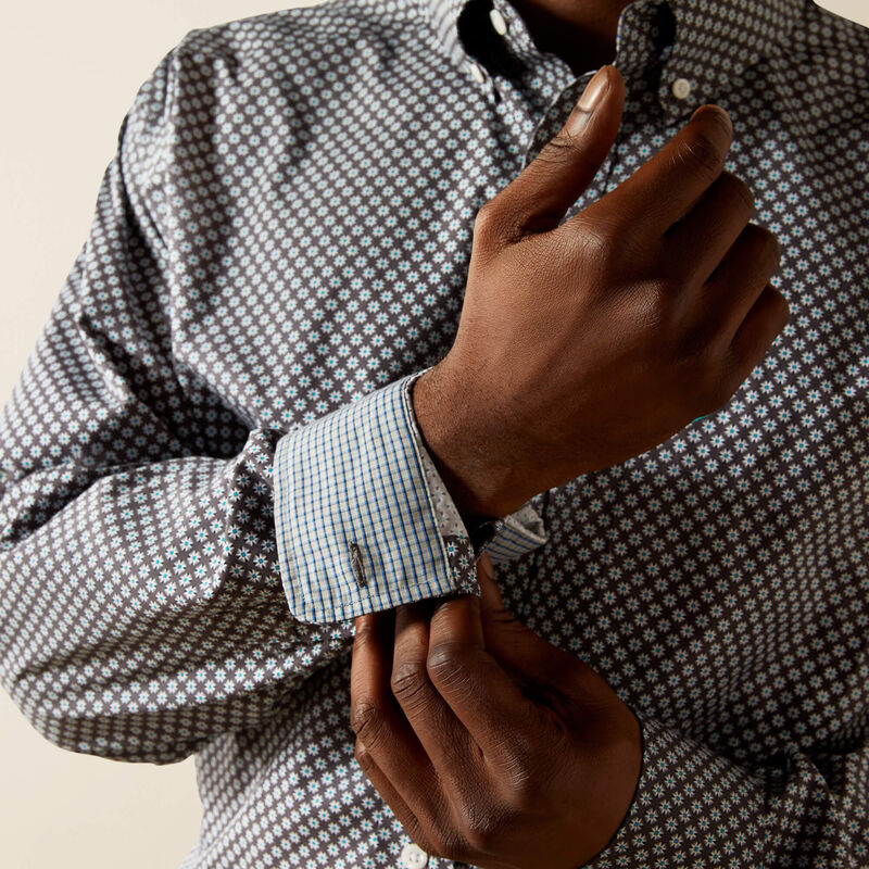 Ariat Men's L/S Wrinkle Free Caleb Classic Fit Western Button Down Shirt in Dark Grey (Available in Regular & Tall Sizes)
