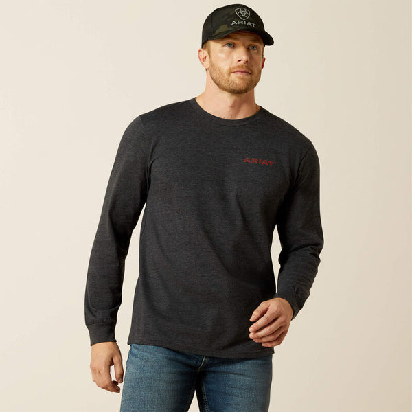 Ariat Men's L/S Stamped Freedom Classic Fit Graphic Tee in Charcoal Heather