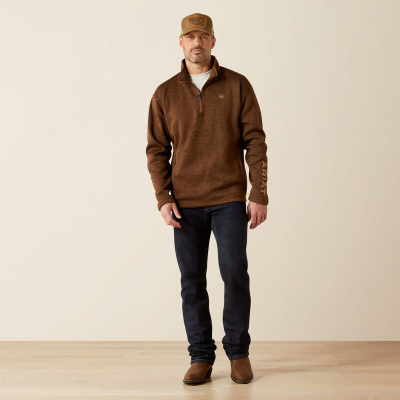 Ariat Tek Men's Caldwell Logo 1/4 Zip Pullover Sweater in Carafe