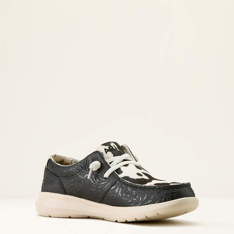 Ariat Women's Hilo Casual Shoe in Black Floral Emboss/Black and White Hair On Hide