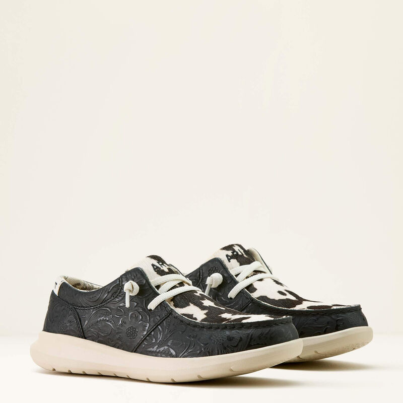 Ariat Women's Hilo Casual Shoe in Black Floral Emboss/Black and White Hair On Hide