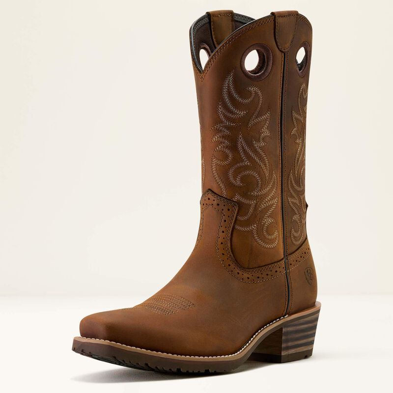 Ariat Men's Hybrid Roughstock Square Toe Cowboy Boot in Distressed Brown