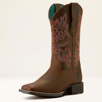 Ariat Women's Round Up StretchFit Wide Square Toe Western Boot in Sassy Brown