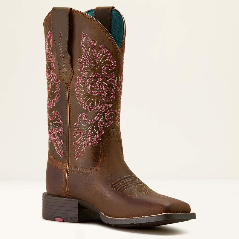 Ariat Women's Round Up StretchFit Wide Square Toe Western Boot in Sassy Brown